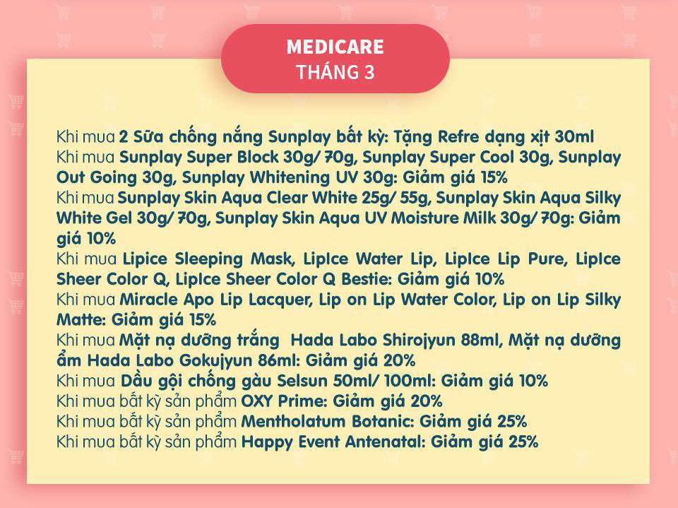 Chương trình khuyến mãi tại Medicare tháng 3 Chương trình khuyến mãi tại Medicare tháng 3