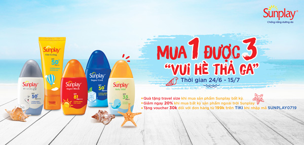 Chương trình ưu đãi “CÙNG SUNPLAY – CHASE THE SUN” đang diễn ra cực sôi nổi tại Tiki với ưu đãi “nóng” hơn cả nắng hè: MUA 1 ĐƯỢC 3